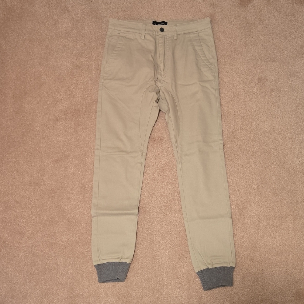 Zanerobe Men's Khaki Jogger Pants with Gray Cuffs